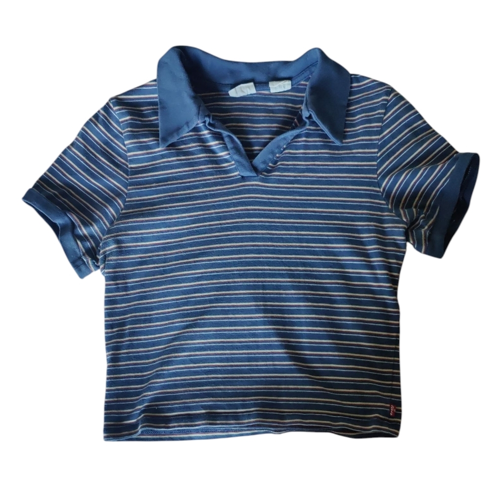 Levi's Navy Striped Crop Top Polo Shirt Baby Tee XS